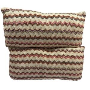 Vtg Set Of 2 Boho Zigzag  Accent Long Lumbar Pillow Beautiful Colors 18 X 9"